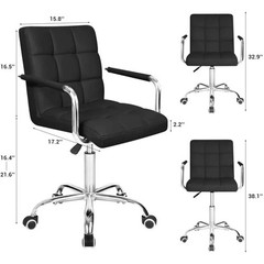 Mid Back PU Leather Office Chair Adjustable Swivel Desk Chair with Arms