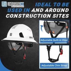 Full Brim Hard Hat with Built-in Visor, 6-Point Suspension, Fits 20.87-24.80″