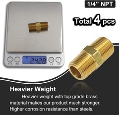 1/4 NPT Male to 1/4 NPT Male Brass Pipe Hex Nipple Straight Coupler Fitting 4PK