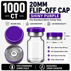 20mm Vial Flip Off Caps Aluminum Seals 1000 Pack Shiny Purple Crimp Tops