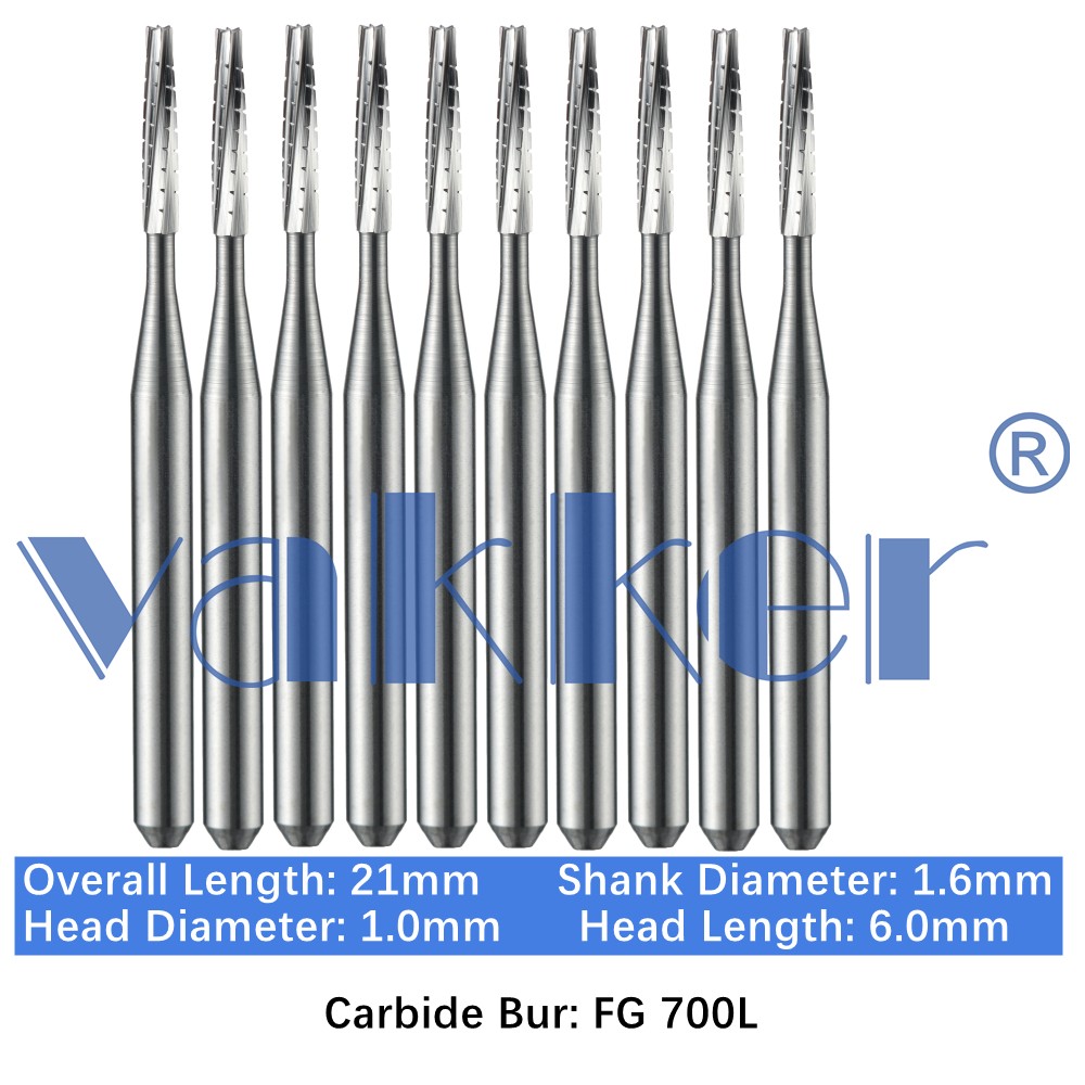 10-100pcs Dental FG Carbide Burs Long Shank Taper Flat End Cross-Cut Bur FG 700L
