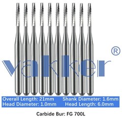 10-100pcs Dental FG Carbide Burs Long Shank Taper Flat End Cross-Cut Bur FG 700L