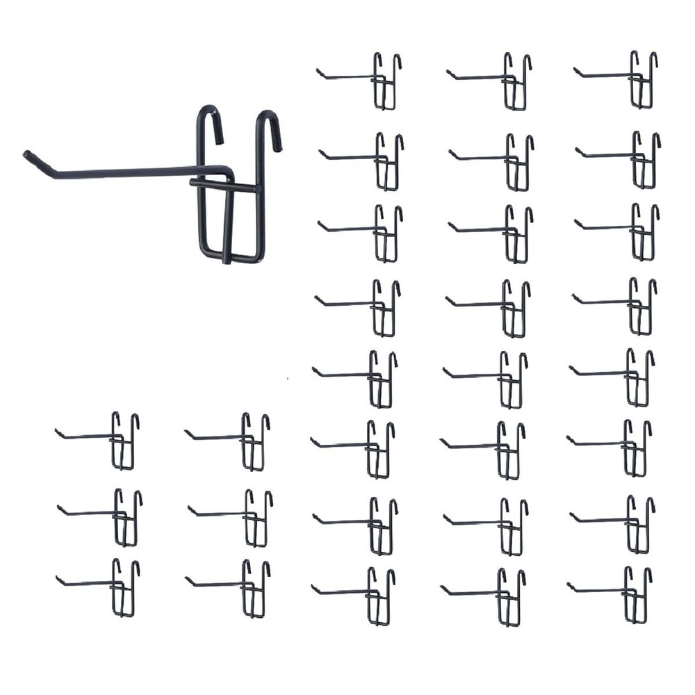 NectaCol 30 Packs 6″ Metal Grid Wall Hooks, Standard Gridwall 6 Inch, Black