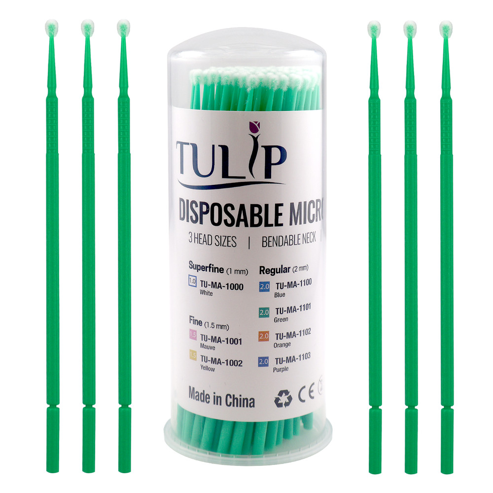 400 Dental Micro Applicator Brushes 2.0mm Green Regular Disposable Bendable