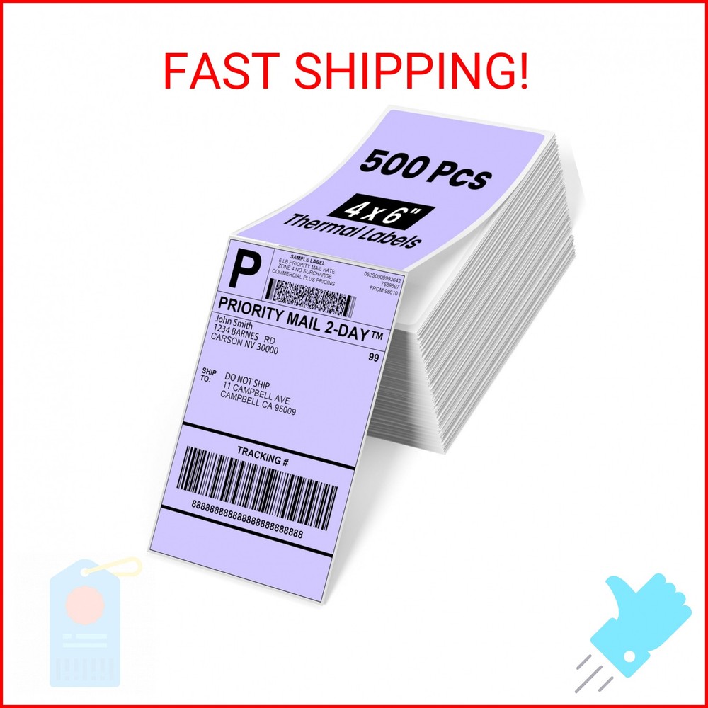 Phomemo 4×6 Thermal Labels for Shipping Label Printer – 500PCS Purple Mailing La