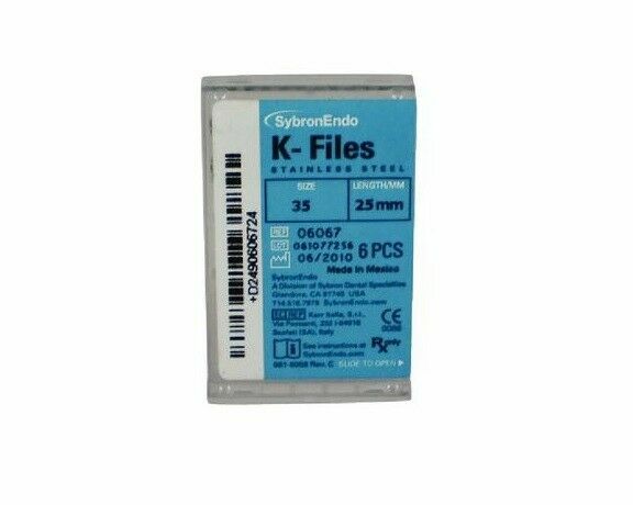 Kerr Sybron Endo Dental 25mm Stainless Steel K-files 6-file per box all size
