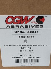 CGW Flap Disc: 4-1/2″ Dia, 7/8″ Hole, 60 Grit, ZA, Type 27 Box of 10 42344
