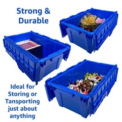 UBMOVE Plastic Crate with Lid 19.5″ x 11.75″ x 8.5″ (6 pack, Blue)