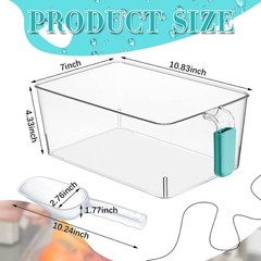 Clear Plastic Freezer Ice Bin with Scoop Set 4 Pieces Blue