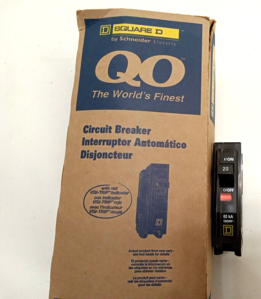 Square D QHB120 Mini Circuit Breaker 20A 1-Pole 120/240VAC 65kA Bolt-On 10pk