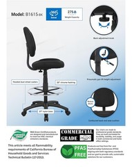 Boss Ergonomic Drafting Chair Without Arms, Mid BlackBack Office Seat (B1615-BE)