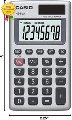 HS-8VA Mini 6-Function Calculator | Large 8-Digit LCD Display | Solar Powered wi