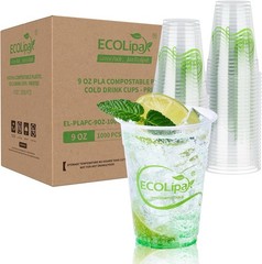 998 Compostable 9oz Cups, Plant-Based PLA Cold Cups, Party/Office Bulk