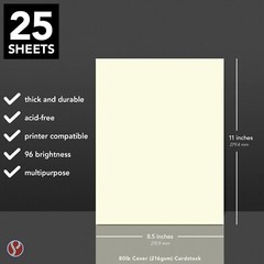 Off-White Cream Cardstock, Heavy Weight 80lb Cover (216gsm), 25 Sheets