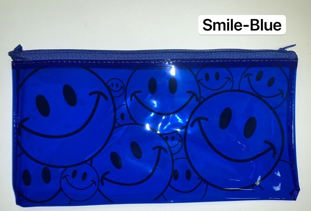 2 PCS Smiley Pencil Pen Case Zipper Pouch Cosmetic Bag Waterproof, Blue, 1411