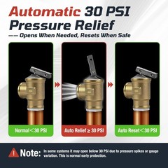 30 PSI Automatic Pressure Relief Valve, 3/4″ FNPT, Lead-Free Brass, 510K BTU, Ho