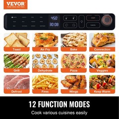 25L 1700W 12-in-1 convection oven with grill & pizza pan, fits 12 slices