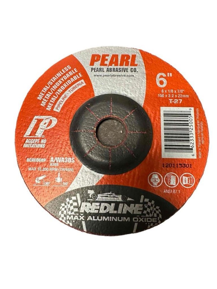 10 Piece Pearl Abrasive DCRED60P 6″ x 1/8″ x 7/8″ T-27 Pipeline Grinding Wheels
