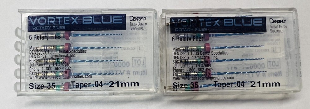 21mm .04 Vortex Blue #35 Rotary Files Dentsply Tulsa Dental Root Canal LOT OF 2