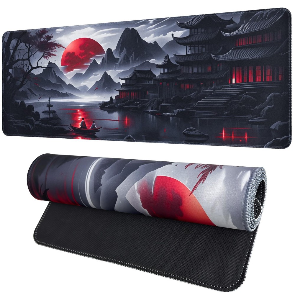 FreeNook Large Gaming Mouse Pad, Anime Black 31.5L x 11.8W inches, RedMoon