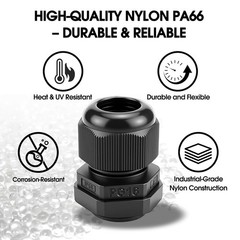 25-Pack Cable Gland Kit IP68 Waterproof Nylon Cord Grip PG7-PG16 Black