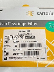 (50/Pk) SARTORIUS Minisart Syringe Filter PES-15 Hydrophilic 15mm 1776D-ACK