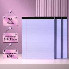 3 Pcs Legal Pads 8.5 X 11 Purple Note Pads 8.5 X 11 Notepad Total 75 Sheets Mic