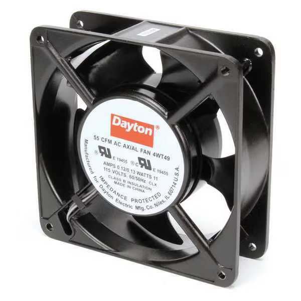 Axial Fan, 4-11/16 in W x 4-11/16 in H x 1-1/2 in D, 55 cfm, 115V AC, IP20, Cast