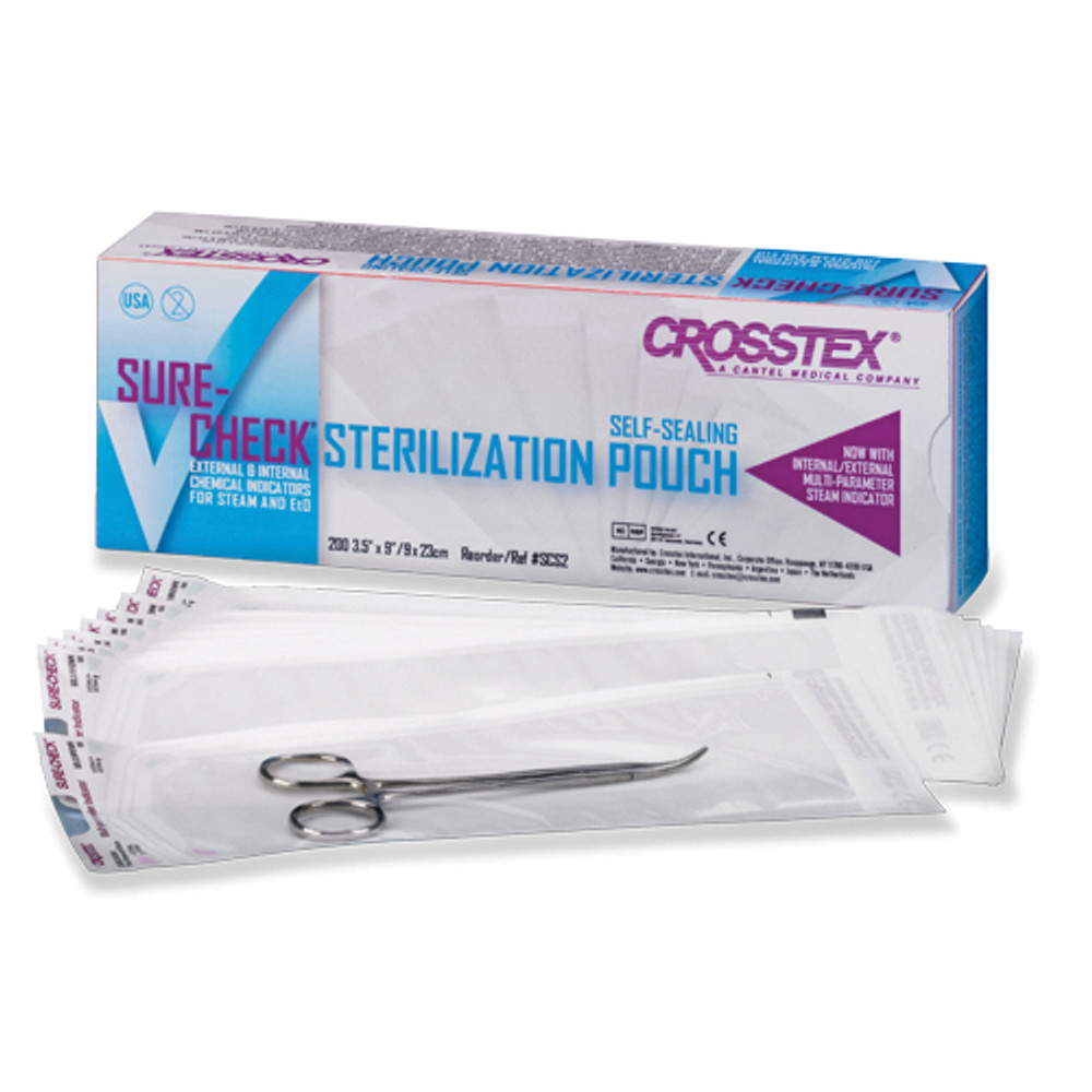 Crosstex SCXS2 Sure-Check Self Sealing Sterilization Pouches 3.5″ x 5.25″ 2000Bx