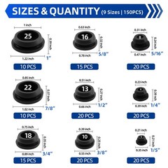 150PCS Flexible Rubber Plugs for Round Holes, 9 Sizes Rubber Plugs for Holes …