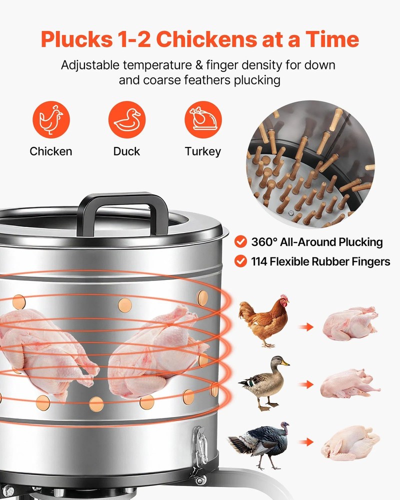 Chicken Plucker Machine, 15.7 in Drum, 550W & 275RPM Electric Chicken Plucking M