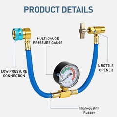R1234YF AC Charge Hose Kit w/ Gauge 40cm Low Side Coupler 14mm Refrigerant Tool