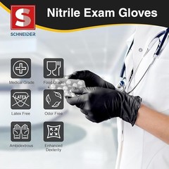 Schneider Nitrile Exam Gloves, Black, 100-Ct Box, Latex-Free, Powder-Free Gloves