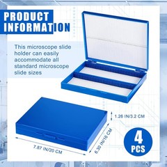 4 Pcs Microscope Slide Storage Box, Plastic 7.87 x 6.30 x 1.26 Inches, Blue