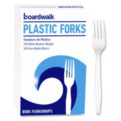Boardwalk Mediumweight Polystyrene Cutlery, Fork, Plastic, White, 100/Box