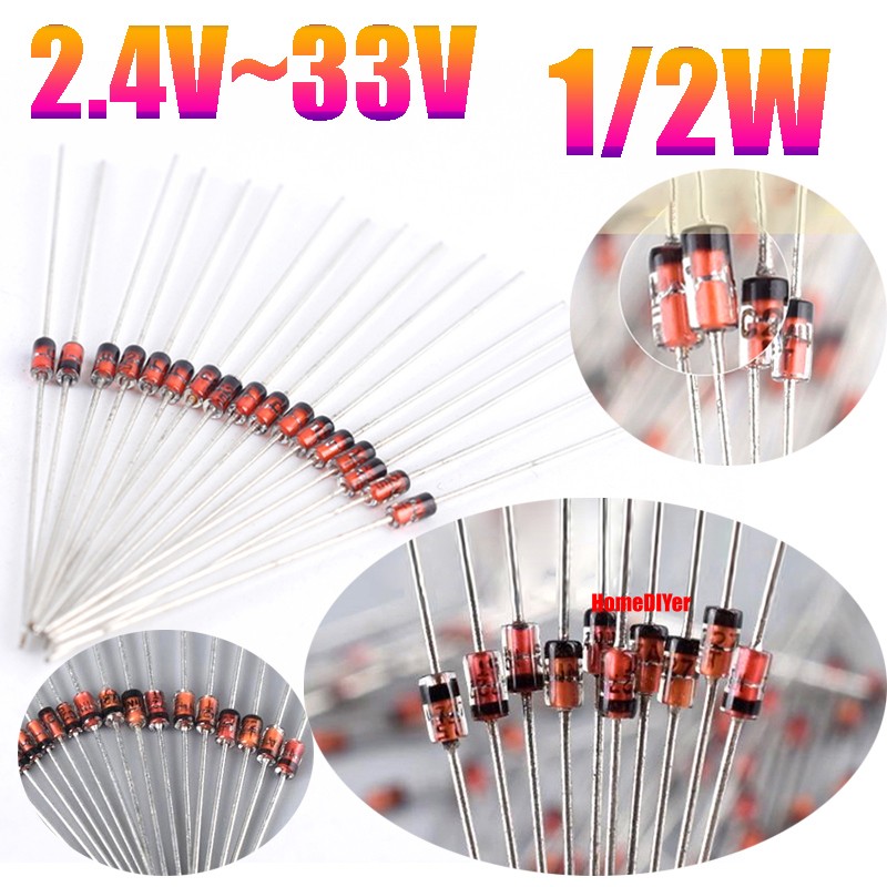 1/2W Zener Diode 0.5W 500mW DIP Zener Diodes 2.4V 2.7V 3V to 33V Various Values