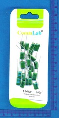 20 pack COMMLAB 0.001uF 100V Radial Polyester Film Capacitors 5% .001 uF 2A102J