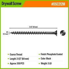 meite Drywall Screws #8 x 2-1/2″ Coarse Thread Phosphate Finish Phillips Drive