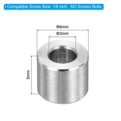 12Pcs M3 Stainless Steel Spacers Metal Spacer 3mm ID x 6mm OD x 5mm L