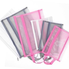 A5 Double-Layer Nylon Mesh Zipper Pouch Bags with Handle 6-Pack Multicolor