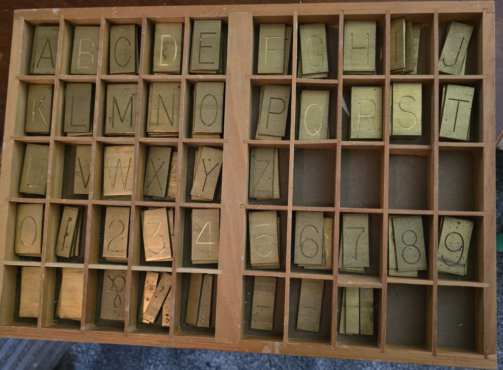 Metal Foundry Type Block Set Letters Numbers Punctuation in Case/Tray