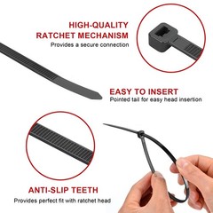 Zip Cable Ties Assorted Sizes(4”+6”+8”+12”) Heavy Duty Nylon Black UV Resistant