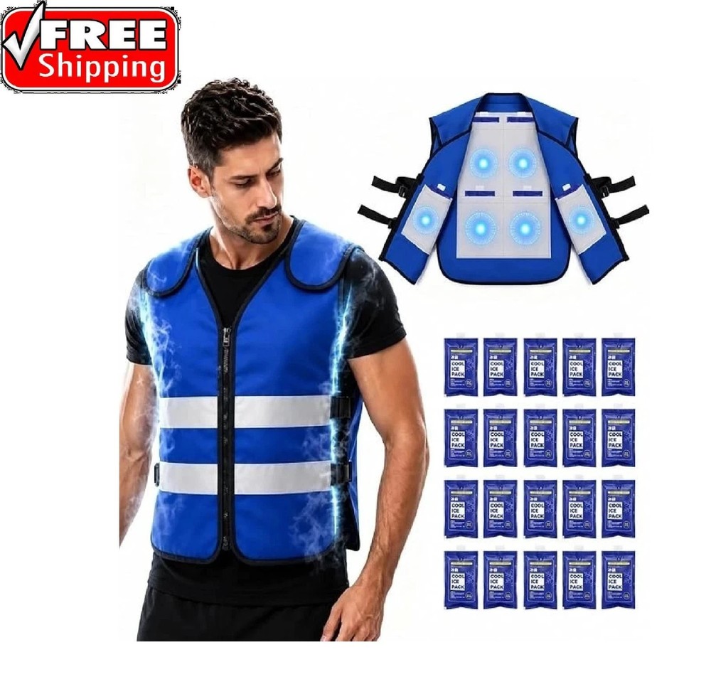 Cooling Vest for Men Women, Ice Vest with 20 Reusable Gel Ice Packs, High Visibi