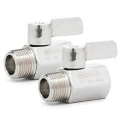 U.S. Solid 2pcs 304 Stainless Steel Mini Ball Valve 1/2 in FNPT x 1/2 in MNPT