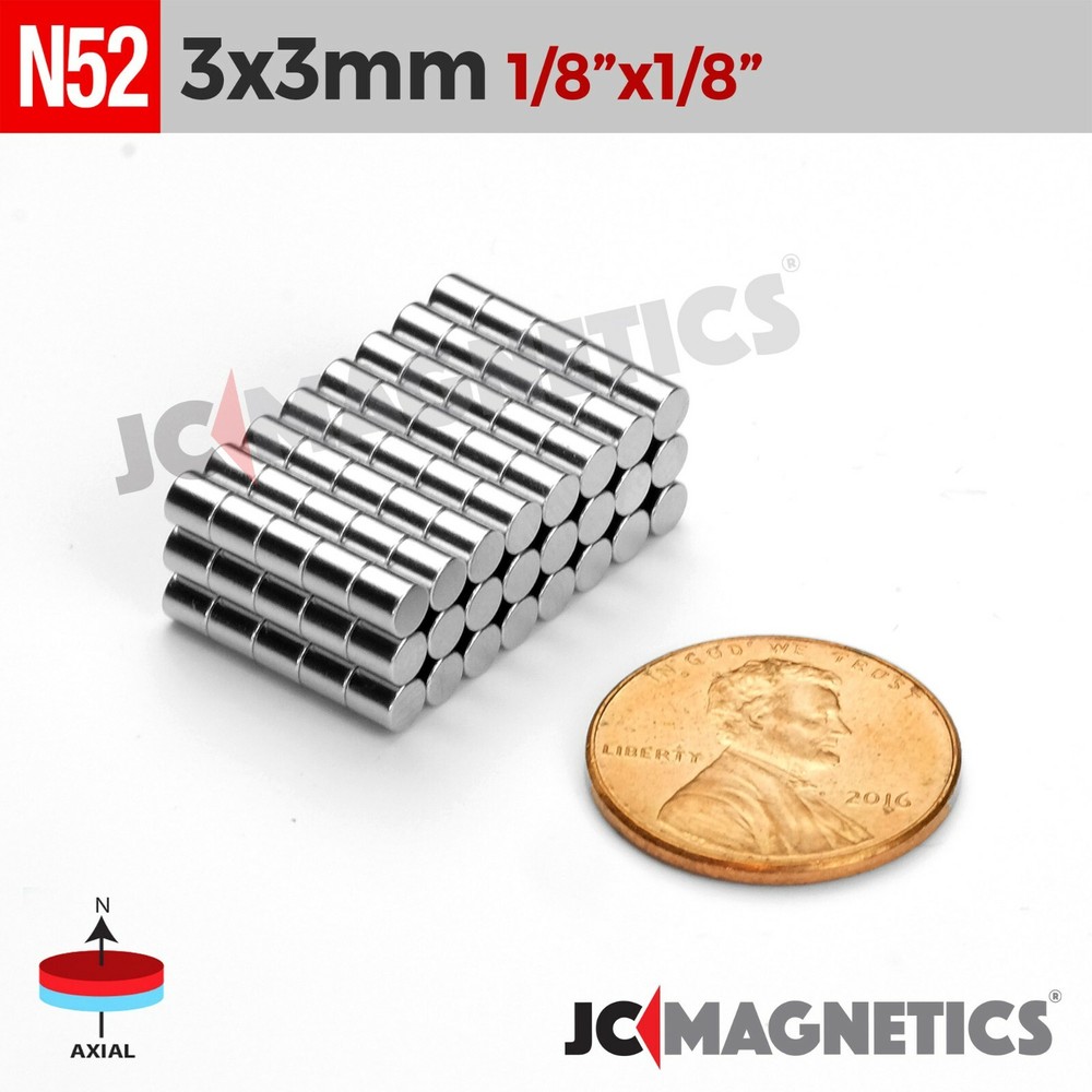 3mm x 3mm 1/8″x1/8″ N52 Strong Rare Earth Neodymium Crafts Magnet Discs 3x3mm