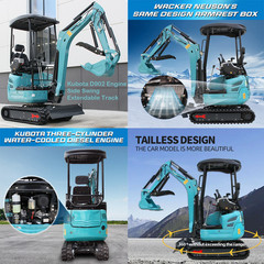 2.5Ton Mini Excavator Side Swing Digger Kubota D902 Diesel Engine+ 4 Attachments