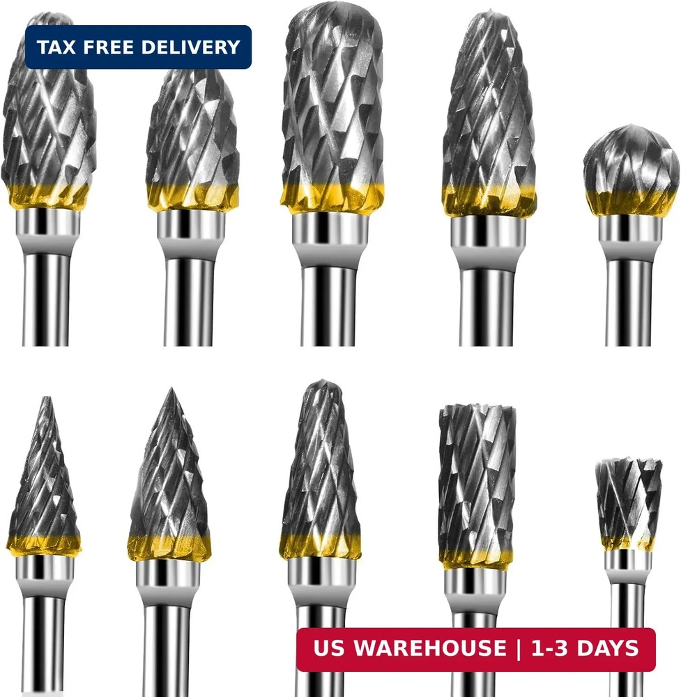 Carbide Rotary Burr Set – BIGOU 10PCS Double Cut Carving Burr Bits Tungsten Carb
