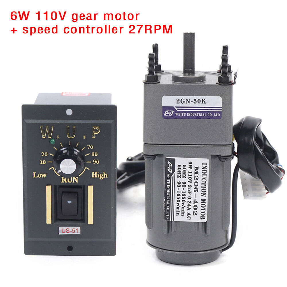 High Torque Gear Motor AC Electric Motor w/ Variable Speed Controller 1:50 27RPM