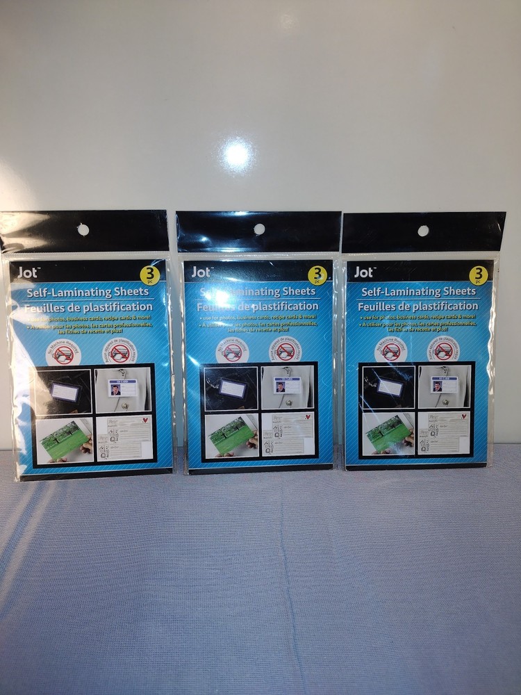 LOT OF (3) Jot Self-Laminating Sheets (3pc) each pack / Size: 4.5 x 6.5