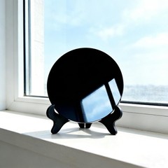 Fhnp367 Large Black Obsidian Scrying Mirror Stand Round Smoth Natural Crystal